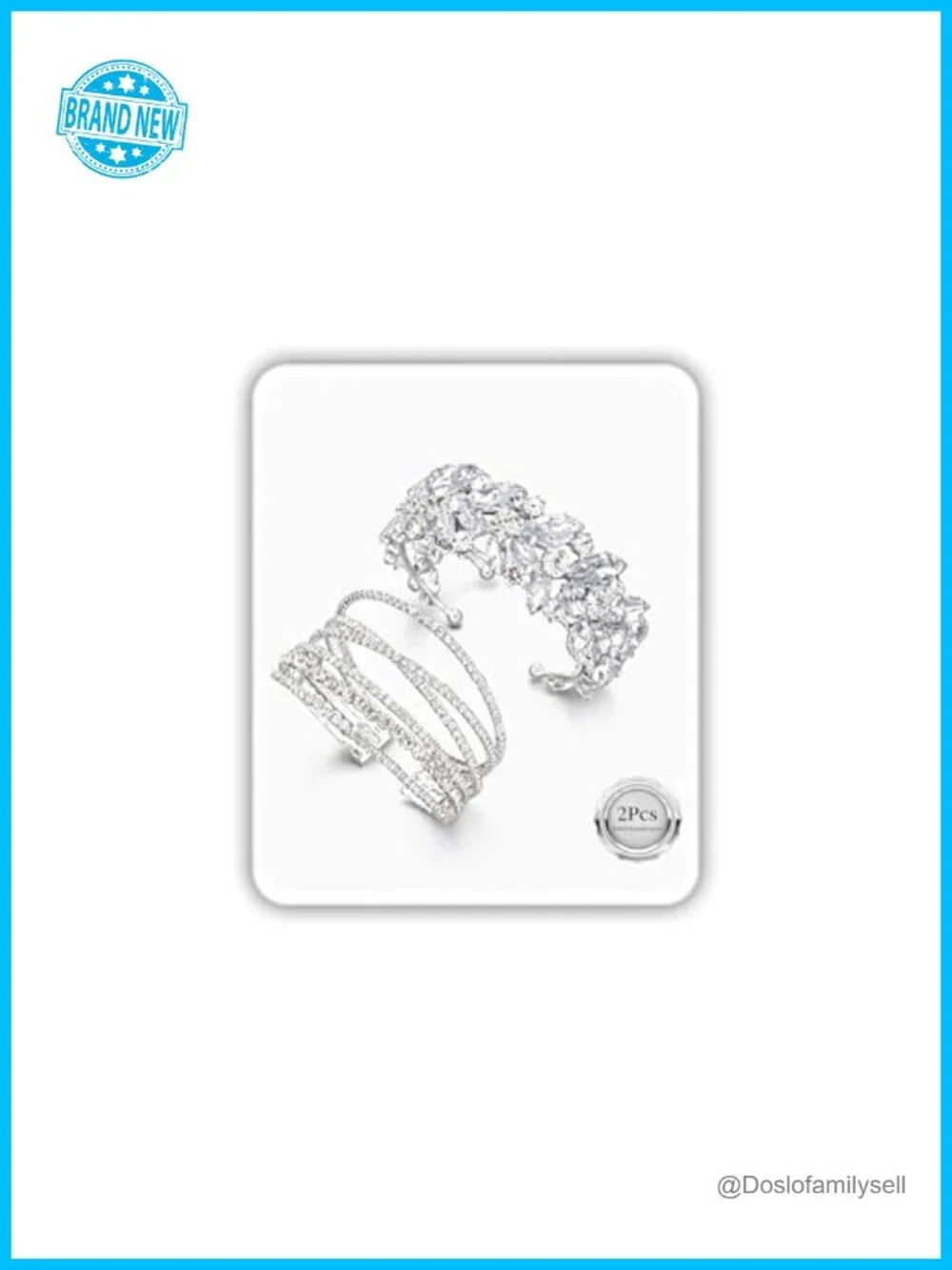 Silver Rhinestone Cuff Bracelet Set Multilayer Chunky Stretch Bangles